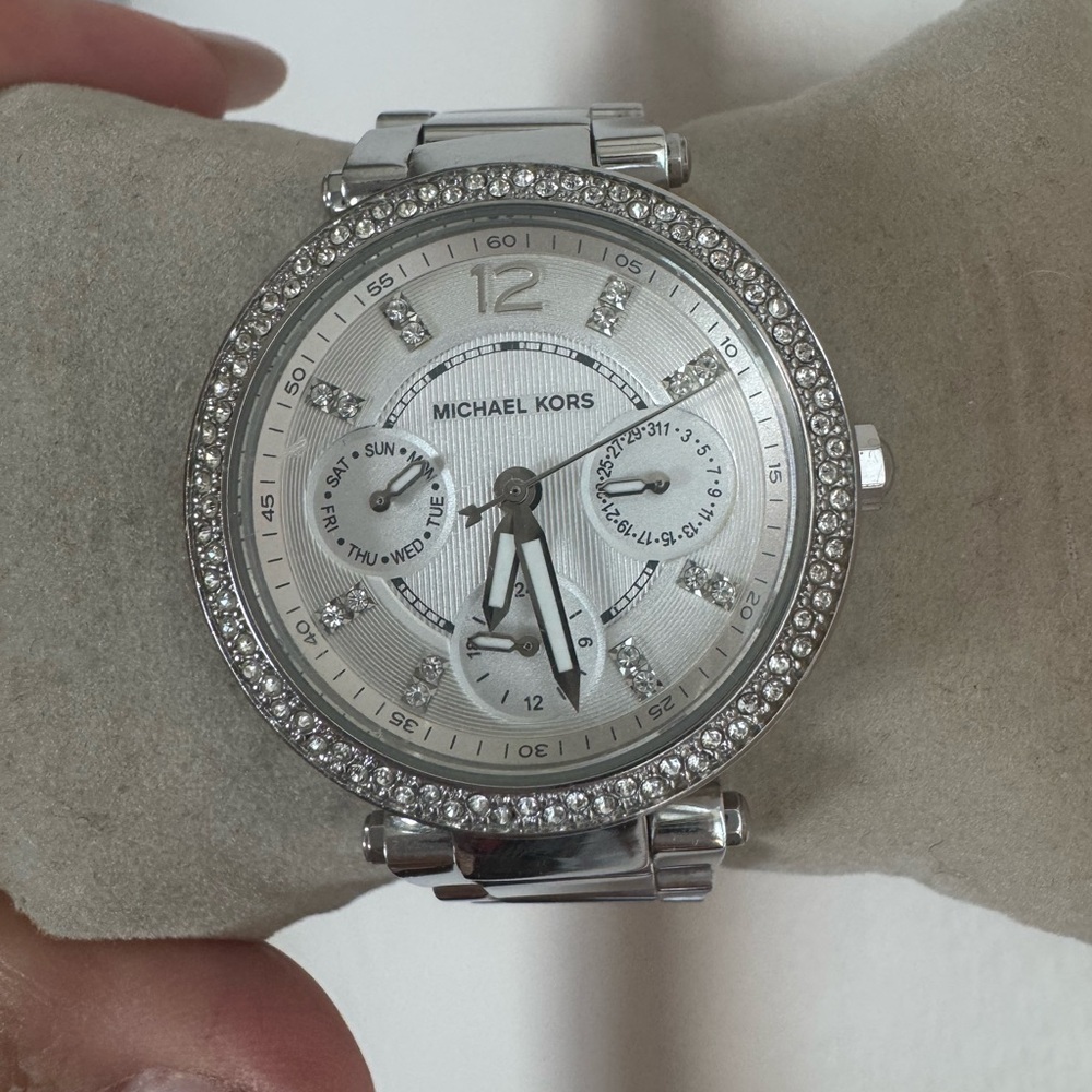 Michael Kors Silver Crystal-Embellished Watch